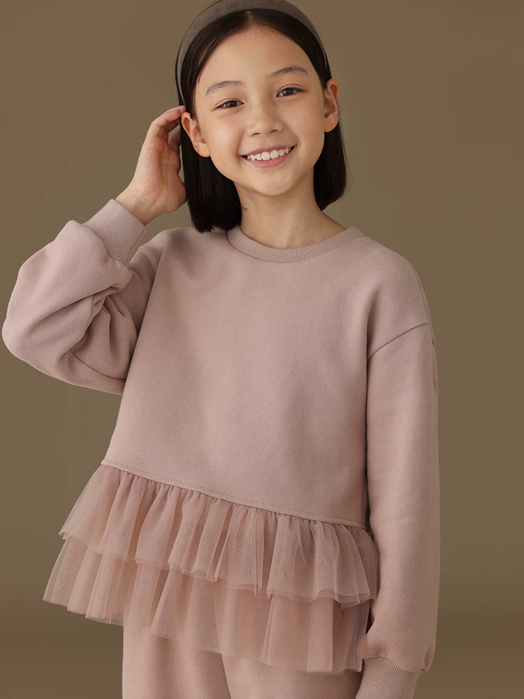 Bộ quần áo thu đông cho bé gái, chất liệu cotton 100%, kiểu phối lưới dễ thương, áo kiểu patchwork, quần dài, áo nỉ dày dặn.