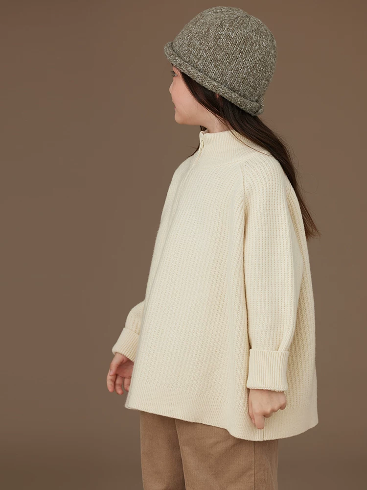 Quần áo trẻ em mùa thu đông áo khoác len trẻ em ấm áp dáng rộng màu be dệt kim cardigan bé trai và bé gái quần áo mùa đông phong cách mới