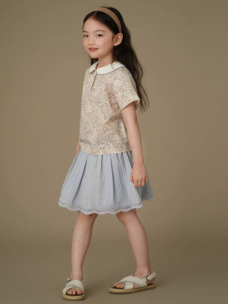 Quần áo trẻ em áo sơ mi babydoll họa tiết hoa cổ tích áo sơ mi ngắn tay cho bé gái phong cách mùa hè mới dành cho trẻ lớn hơn