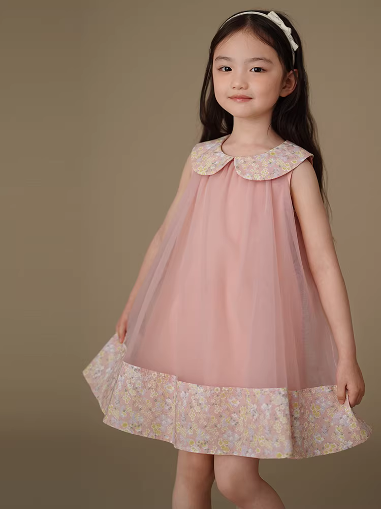 Quần áo trẻ em váy trẻ em cổ búp bê màu hồng ngọt ngào váy gạc váy ba lỗ bé gái váy sinh nhật cho bé mùa hè