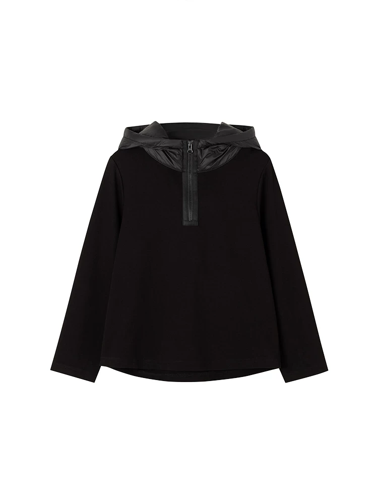 Quần áo trẻ em áo khoác đen đơn giản dáng rộng đa năng áo bé trai bé gái áo hoodie có mũ mùa xuân thu phong cách mới