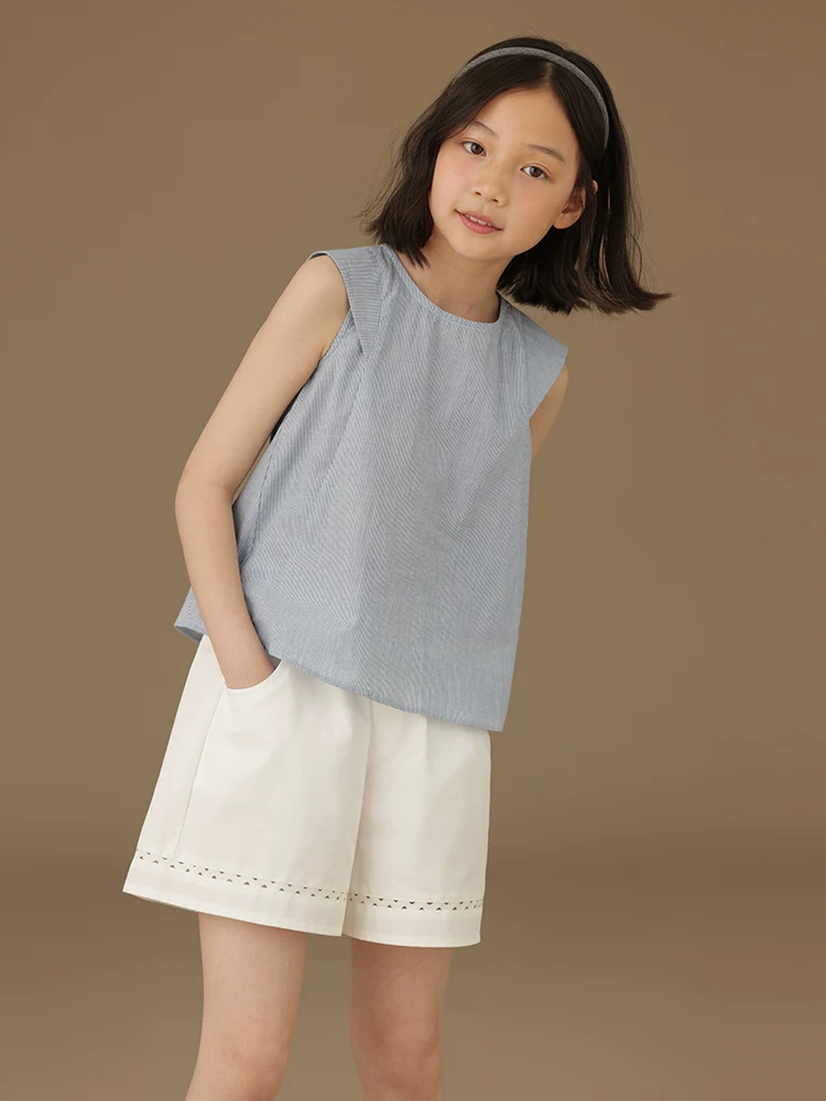 Quần short mùa hè thông thường dành cho trẻ em dành cho bé gái, quần short ống rộng màu trắng rộng rãi, đa năng dành cho trẻ lớn hơn, mỏng.