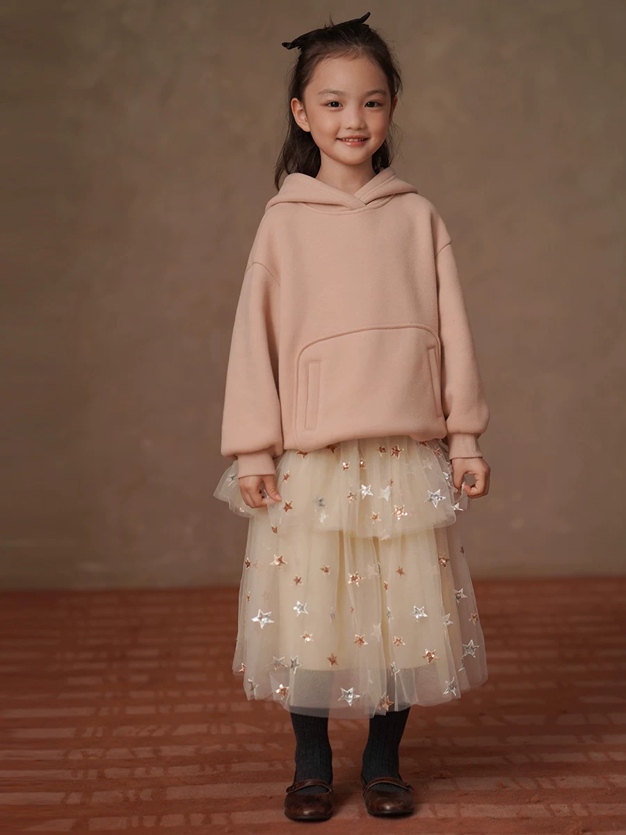 Áo khoác mùa đông trẻ em, áo sweatshirt nỉ rộng rãi, áo màu hồng cho bé gái, trang phục mùa đông mới cho bé gái