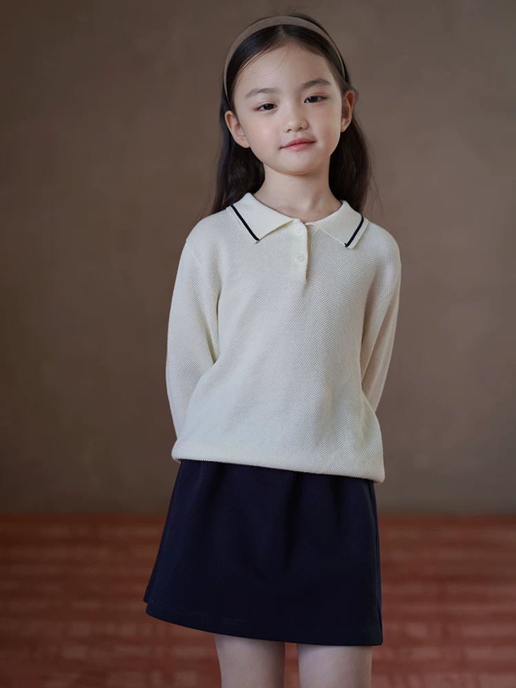 Quần áo trẻ em xuân thu váy nửa thân cho bé gái dáng rộng váy chữ A phong cách Hàn Quốc váy ngắn màu hải quân trang phục mùa thu cho bé gái