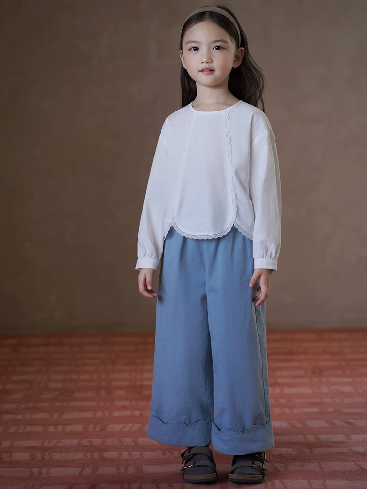 Quần dài trẻ em phong cách Hàn Quốc mùa xuân thu, quần cotton rộng rãi đa năng, quần ống rộng cho bé gái