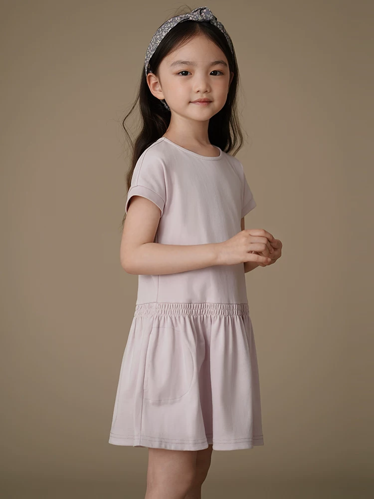 Quần áo trẻ em Váy trẻ em mùa hè kiểu dáng mỏng Váy dệt kim ngắn tay cho bé gái Váy mùa hè thoáng khí thân thiện với làn da Váy mùa hè cho bé gái màu tím