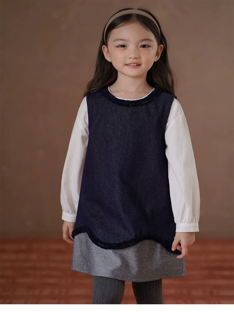 Quần áo trẻ em Hazi Xuân Thu Phong cách mới Váy vest trẻ em Phiên bản Hàn Quốc Váy giả hai mảnh đơn giản Váy denim nữ thời trang
