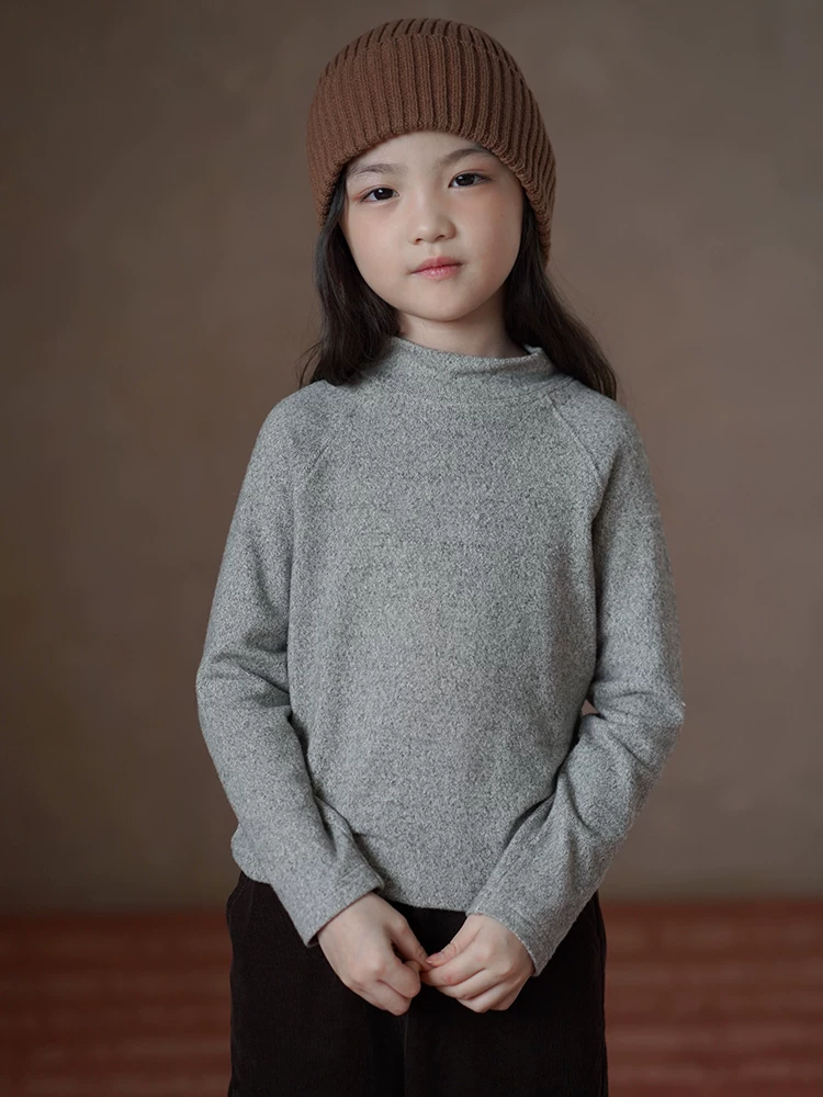 Quần áo trẻ em mùa thu đông áo thun cổ cao nửa cổ màu xám đơn giản cho bé trai và bé gái áo lót giữ ấm chất liệu chải mềm