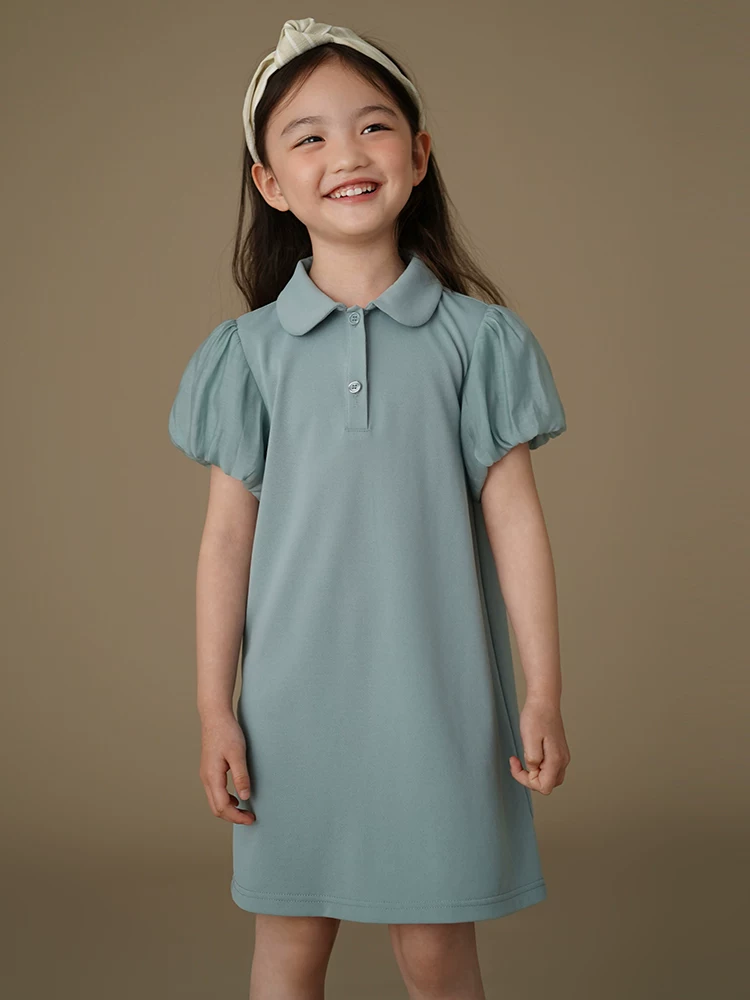 Quần áo trẻ em Hazi Váy trẻ em mùa hè Chiều dài vừa phải Váy polo dệt kim màu xanh tươi Quần áo mùa hè cho bé gái 25 kiểu mới