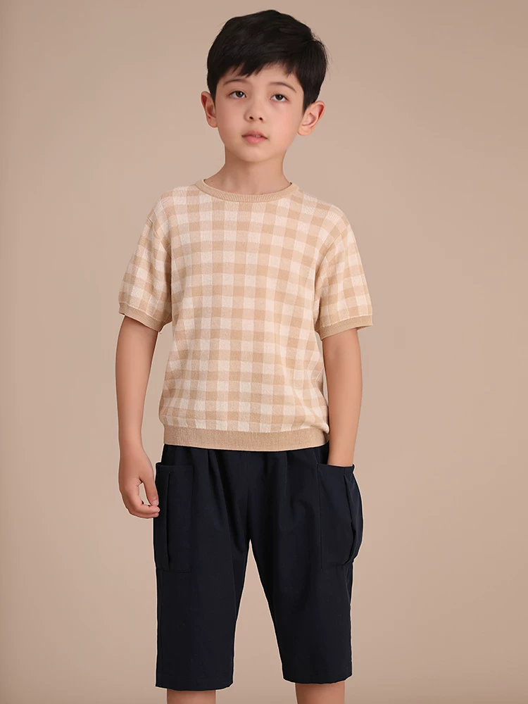 Quần áo trẻ em Hazi Bộ sưu tập mới mùa thu Phong cách cha mẹ và con cái Cotton nguyên chất thường ngày Đa năng lưng thun có túi lớn Quần short dài vừa phải