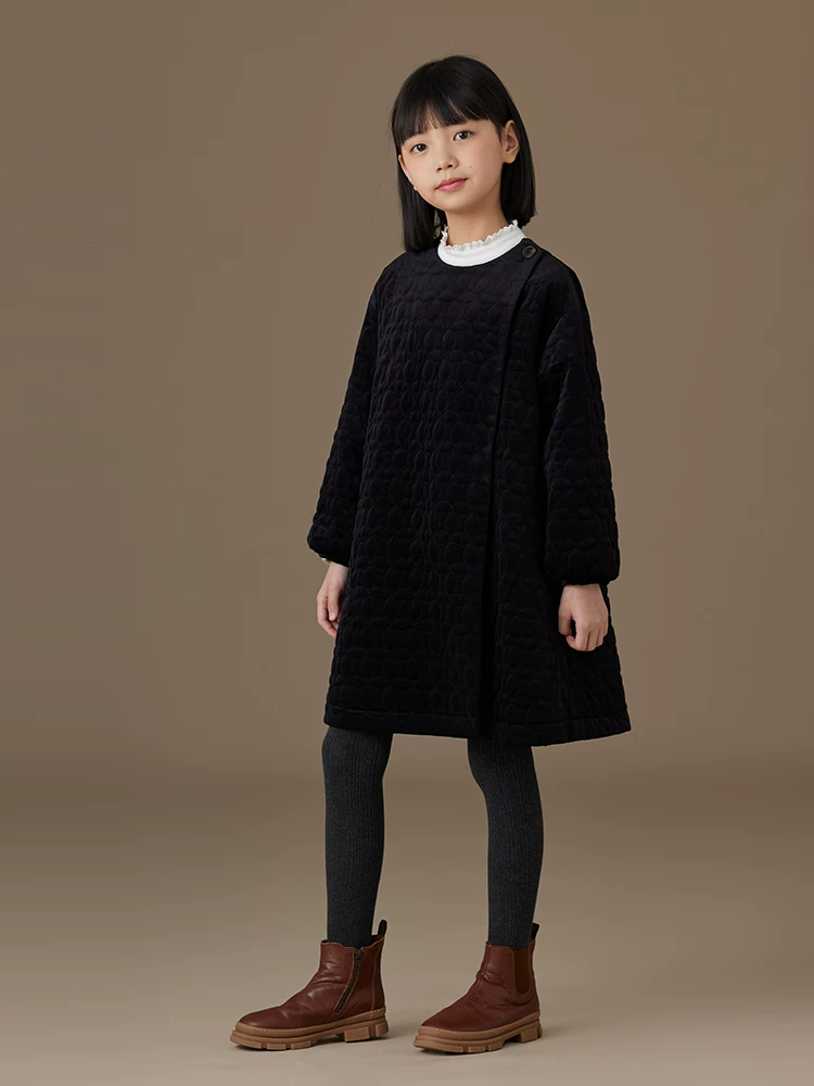 Quần áo trẻ em mùa thu đông ấm áp áo khoác dài vừa phải cho bé gái áo khoác cotton giản dị phong cách cha mẹ và con cái