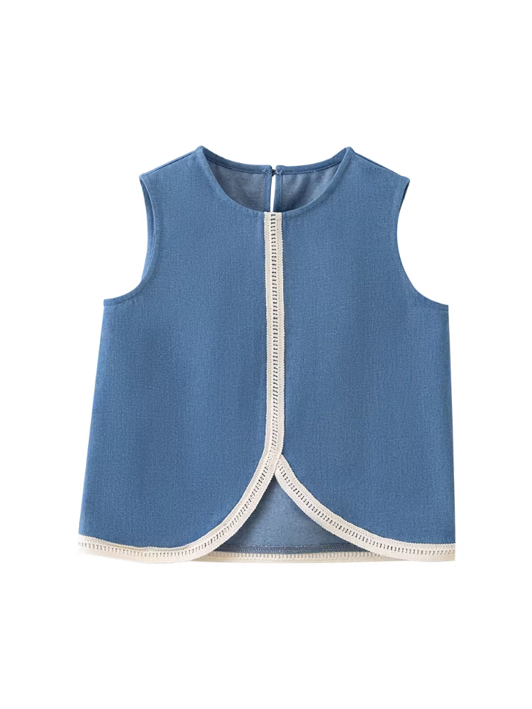 Áo vest trẻ em phong cách Hàn Quốc, áo ba lỗ rộng rãi, áo sơ mi denim cho bé gái lớn, mặc hè, 25 kiểu mới