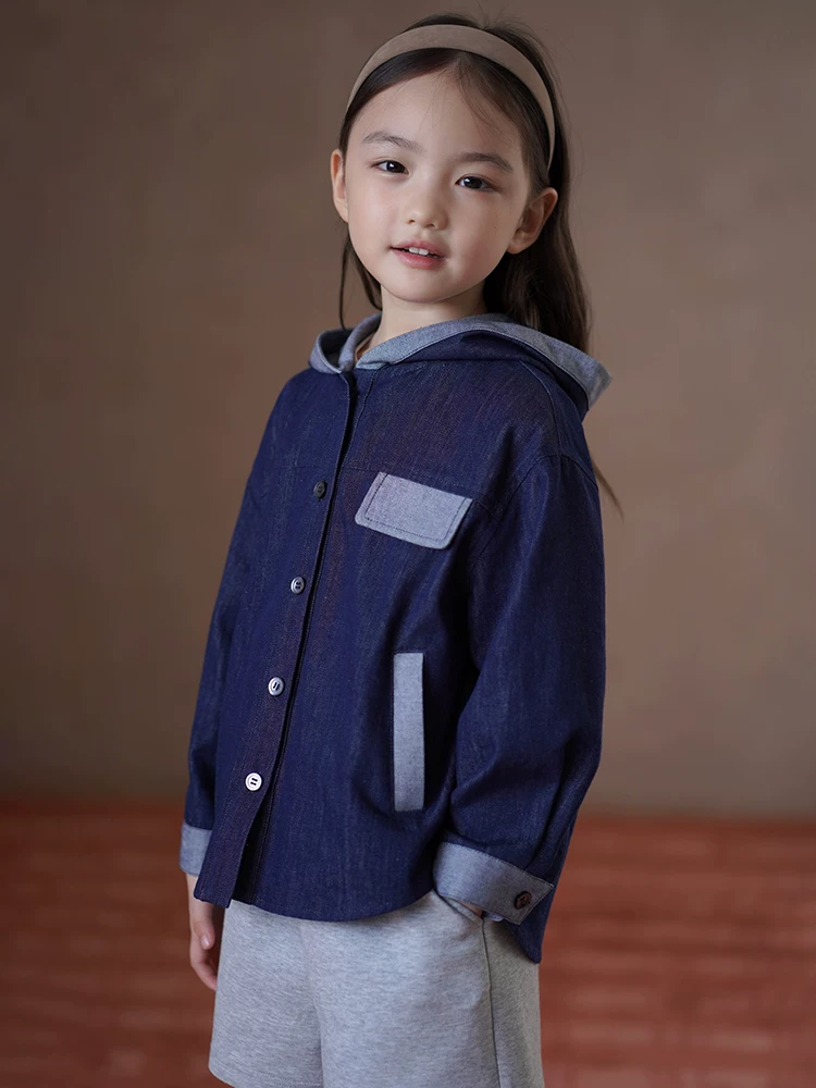 Áo khoác có mũ trẻ em Hartzhi mùa xuân thu, áo denim rộng rãi, thời trang cho bé trai và bé gái, kiểu mới 2025