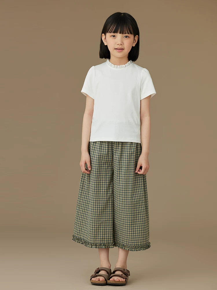 Quần áo trẻ em Ha Chi Áo thun ngắn tay mùa hè cho bé gái Áo thun cổ ren trắng Áo trẻ em chất liệu cotton cao cấp Quần áo mùa hè cho bé gái