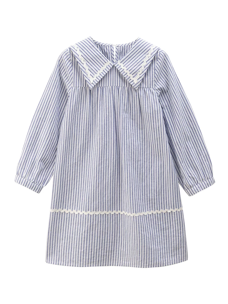 Quần áo trẻ em Hazi Mùa xuân Váy sọc xanh mới Váy cotton thân thiện với da Phong cách đại học Váy dài tay cho bé gái