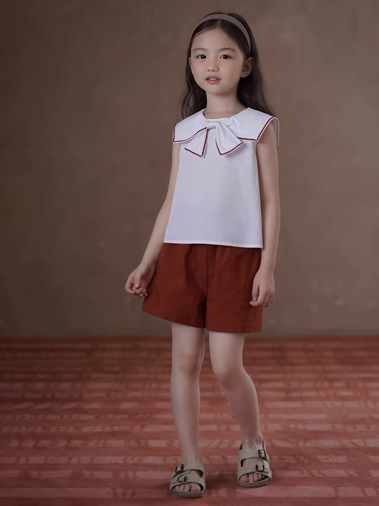 Quần áo mùa hè cho trẻ em Quần dài dáng rộng phong cách Hàn Quốc Quần dài đến đầu gối cho bé gái Quần short thêu cotton thân thiện với da cho bé gái