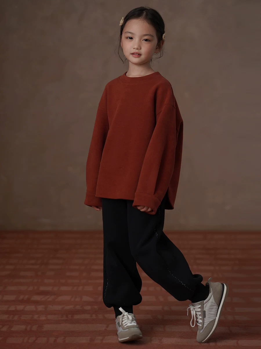 Quần dài lót lông mùa đông cho trẻ em, quần jogger đen dệt kim co giãn, quần thể thao cho bé gái, dày dặn và ấm áp.
