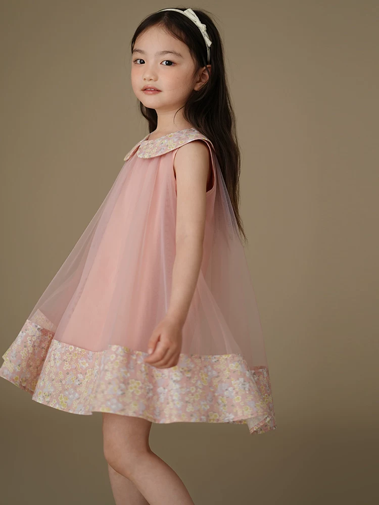 Quần áo trẻ em váy trẻ em cổ búp bê màu hồng ngọt ngào váy gạc váy ba lỗ bé gái váy sinh nhật cho bé mùa hè