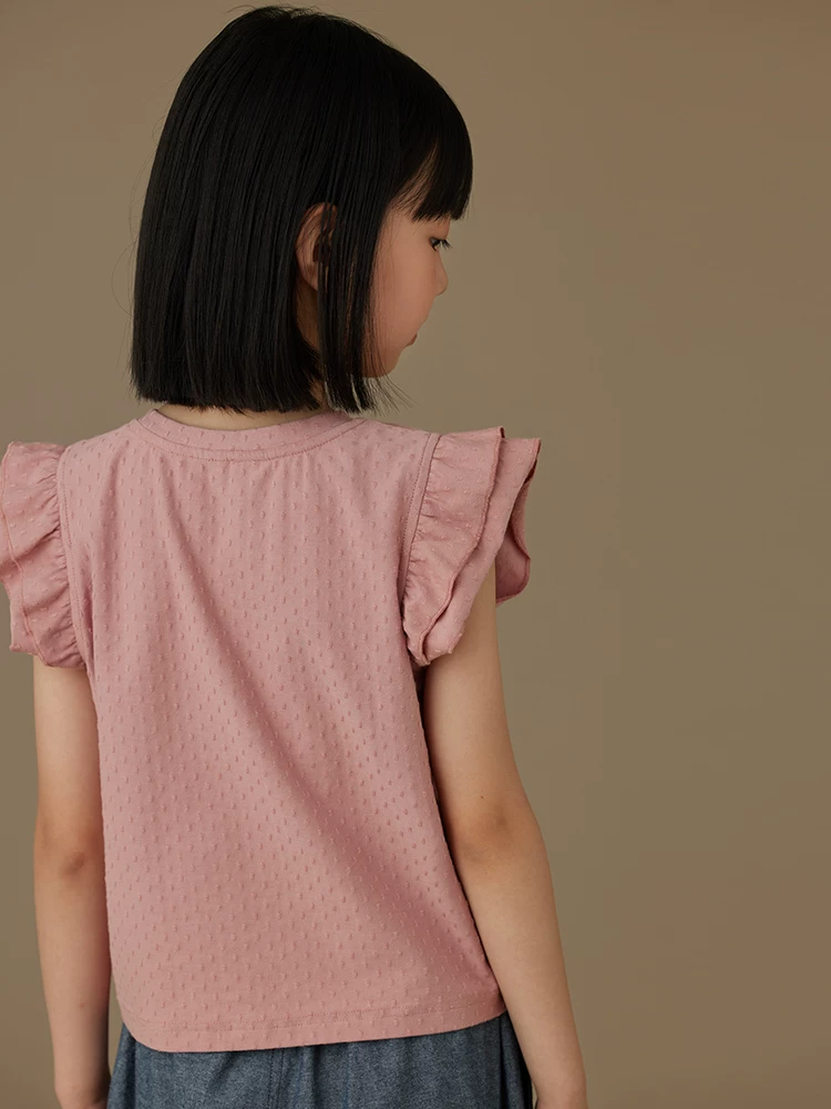 Quần áo mùa hè cho trẻ em Áo màu hồng có tay bồng, áo thun ngắn tay ngọt ngào và dễ thương cho bé gái, mỏng cho mùa hè