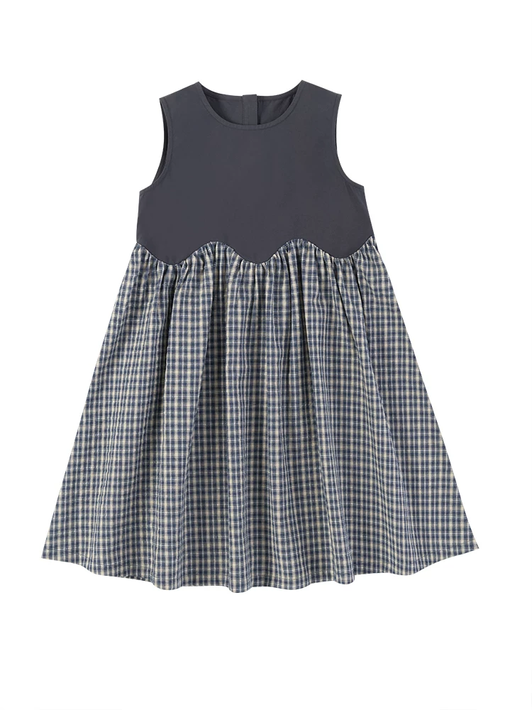 Váy vest trẻ em mùa hè, mỏng và thân thiện với làn da, được làm từ chất liệu cotton nguyên chất với họa tiết chắp vá, váy không tay kiểu học sinh dành cho bé gái.