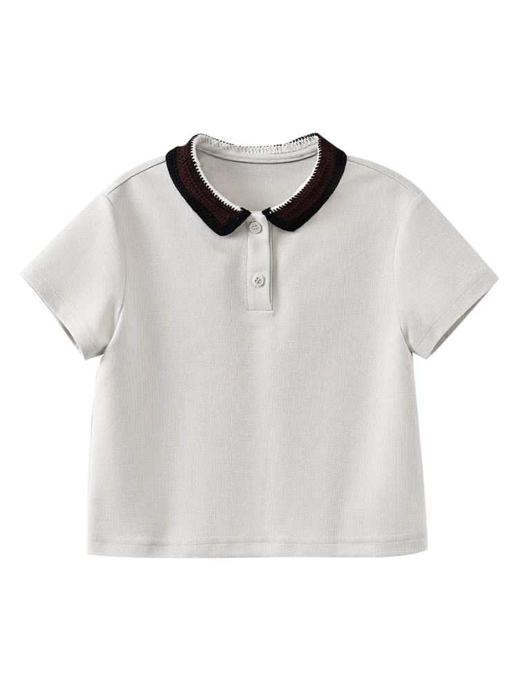 Quần áo trẻ em Hazi 25 Áo thun ngắn tay mùa hè cho trẻ em Áo sơ mi POLO sành điệu dành cho bé trai và bé gái Áo dệt kim Đơn giản và đa năng