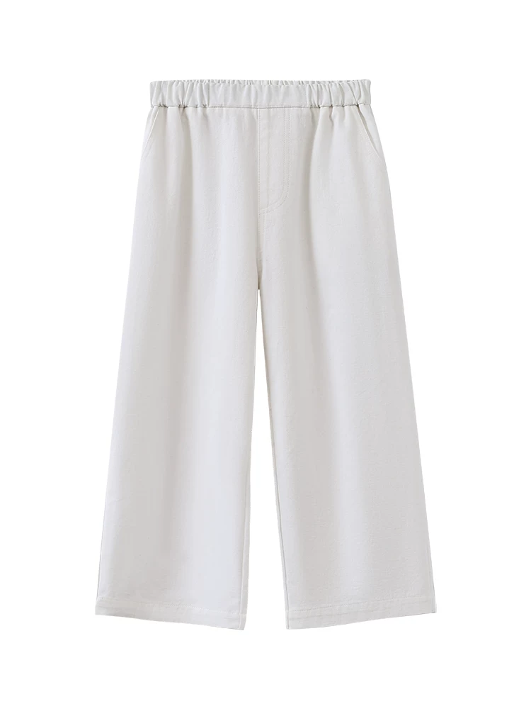 Quần ống thẳng cho trẻ em mùa xuân thu, thân thiện với làn da, toàn cotton, quần dài màu trắng cho bé trai và bé gái, quần thường ngày cho trẻ lớn.