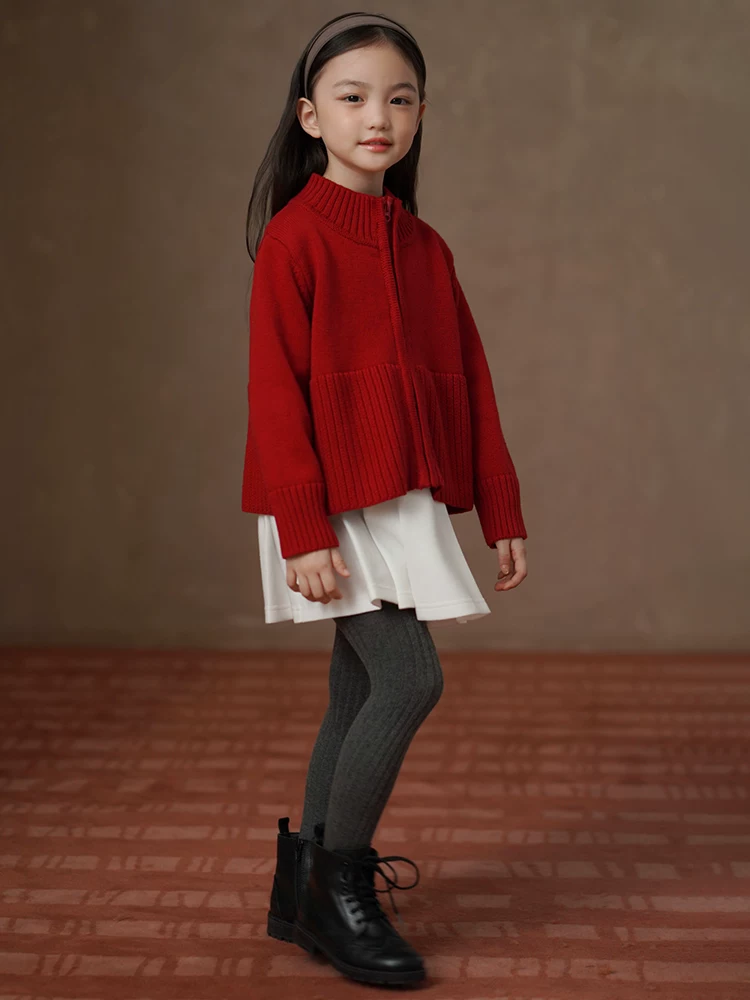 Quần áo trẻ em áo len đỏ retro giản dị dệt kim cardigan bé trai và bé gái áo khoác len mùa thu đông ấm áp