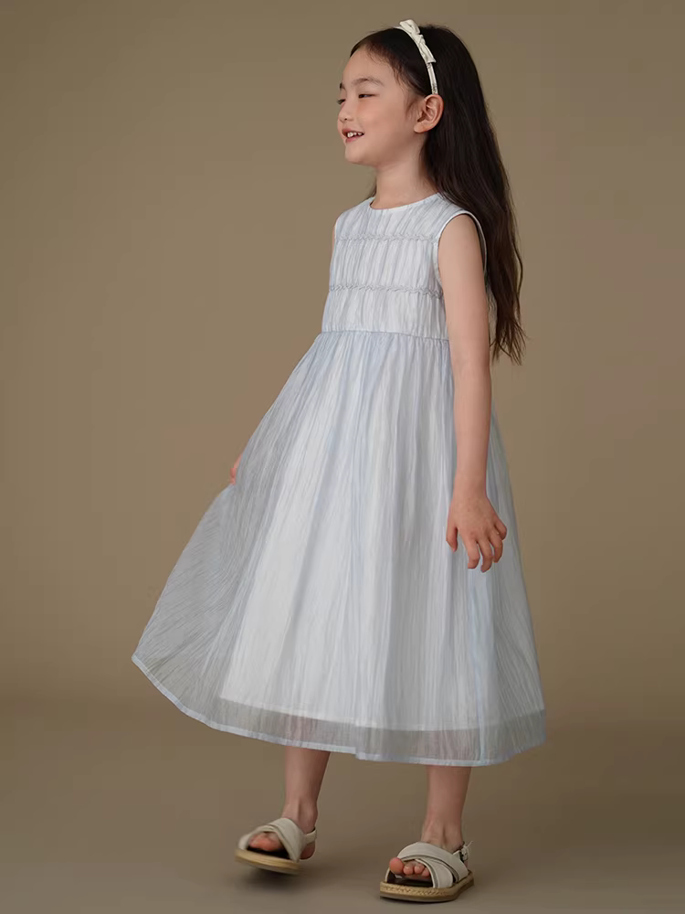 Quần áo trẻ em Hazi Váy trẻ em mùa hè Váy dài màu xanh nhẹ nhàng như cổ tích Váy dài màu xanh cho bé gái Váy mùa hè cho bé gái Phong cách mới