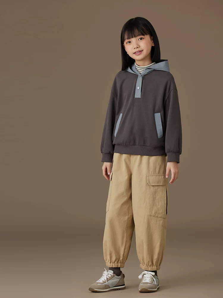 Quần kaki thường ngày cho trẻ em, quần cargo trẻ em, quần jogger toàn cotton cho bé trai và bé gái, mùa xuân và mùa thu.