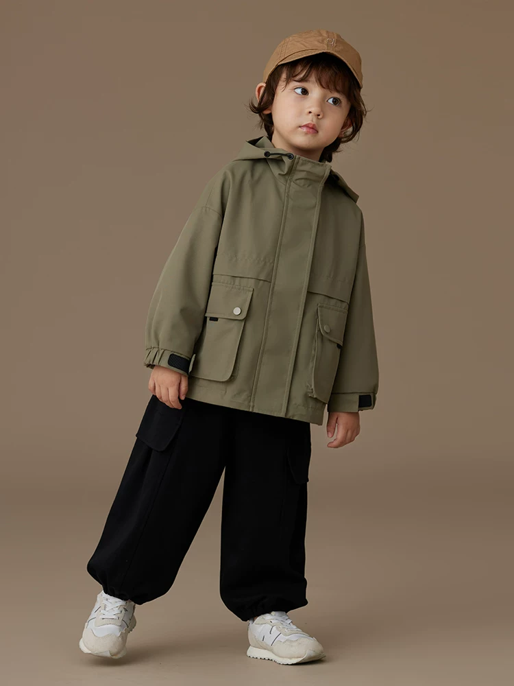 Quần trẻ em mặc thường ngày cho mùa xuân và mùa thu, quần jogger rộng màu đen đa năng có túi cho cả bé trai và bé gái.