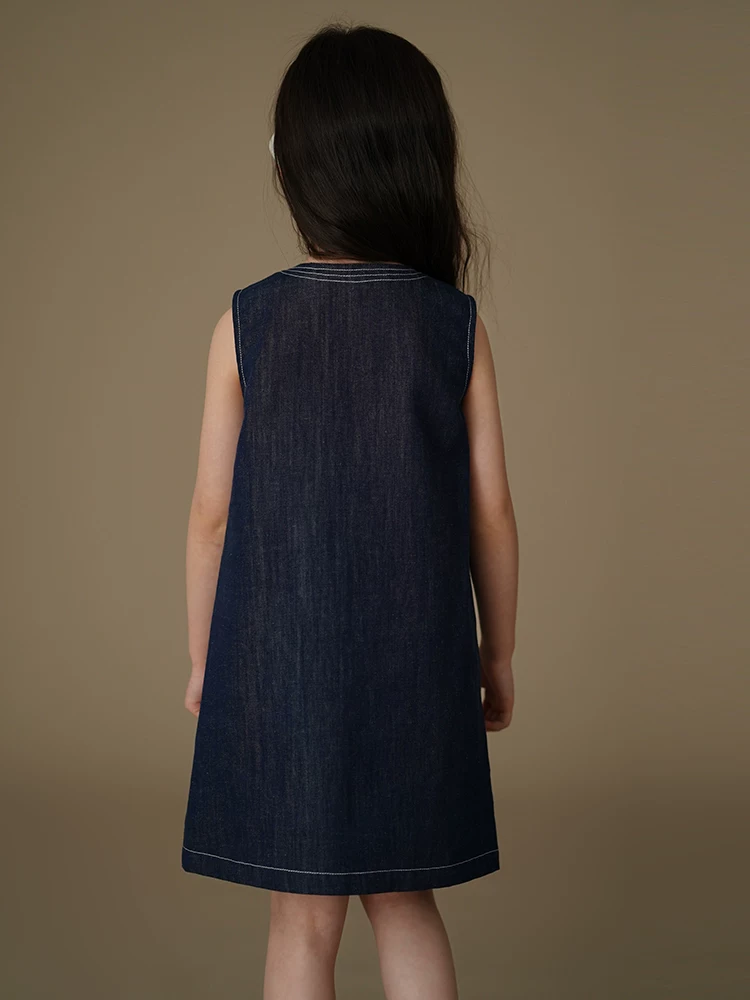 Quần áo trẻ em mùa hè: váy denim cổ điển đơn giản, thoáng mát và thoáng khí cho bé gái, váy ba lỗ, mẫu mới 25.