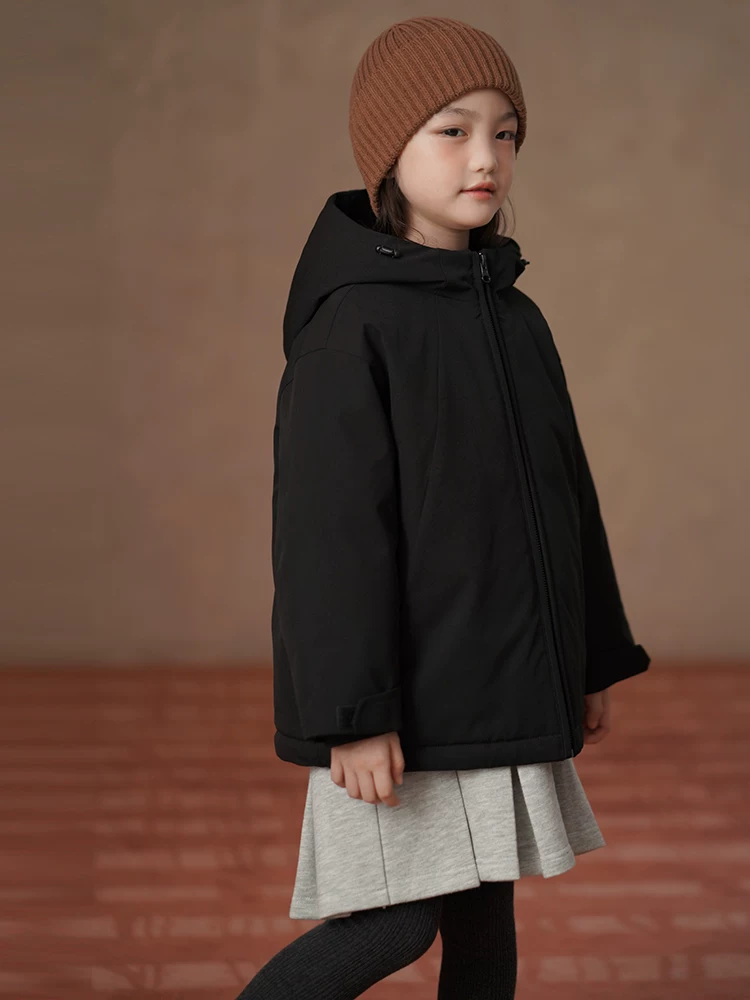 Áo khoác mùa đông cho trẻ em, áo khoác parka màu đen rộng rãi cho bé trai và bé gái, chống gió và ấm áp.