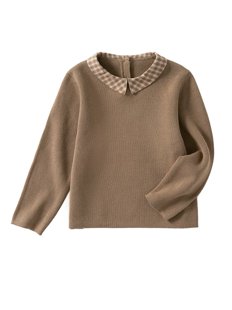 Hazi Quần Áo Trẻ Em Mùa Đông Mới Retro Màu Trơn Ấm Nguyên Chất Áo Sơ Mi Cotton Cổ Áo Len Chui Đầu Cổ Kẻ Sọc Dệt Kim Hàng Đầu