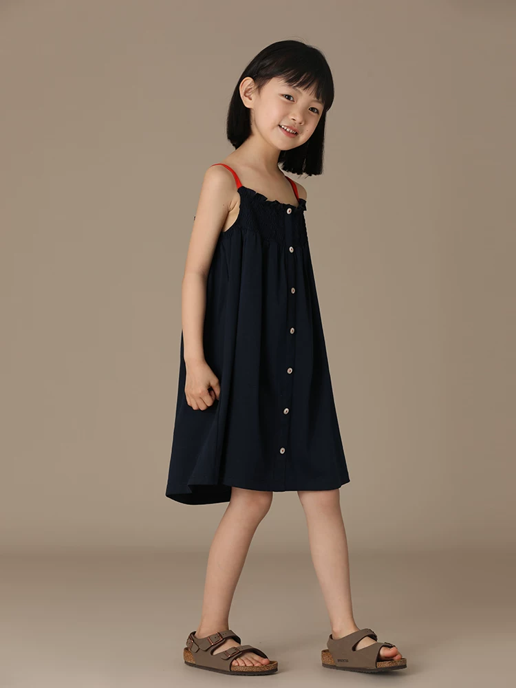 Quần áo trẻ em Ha Chi Mùa hè Mới về Chất lượng cao Thiết kế thủ công bằng vải cotton nguyên chất Váy dây phối màu dành cho cha mẹ và con gái