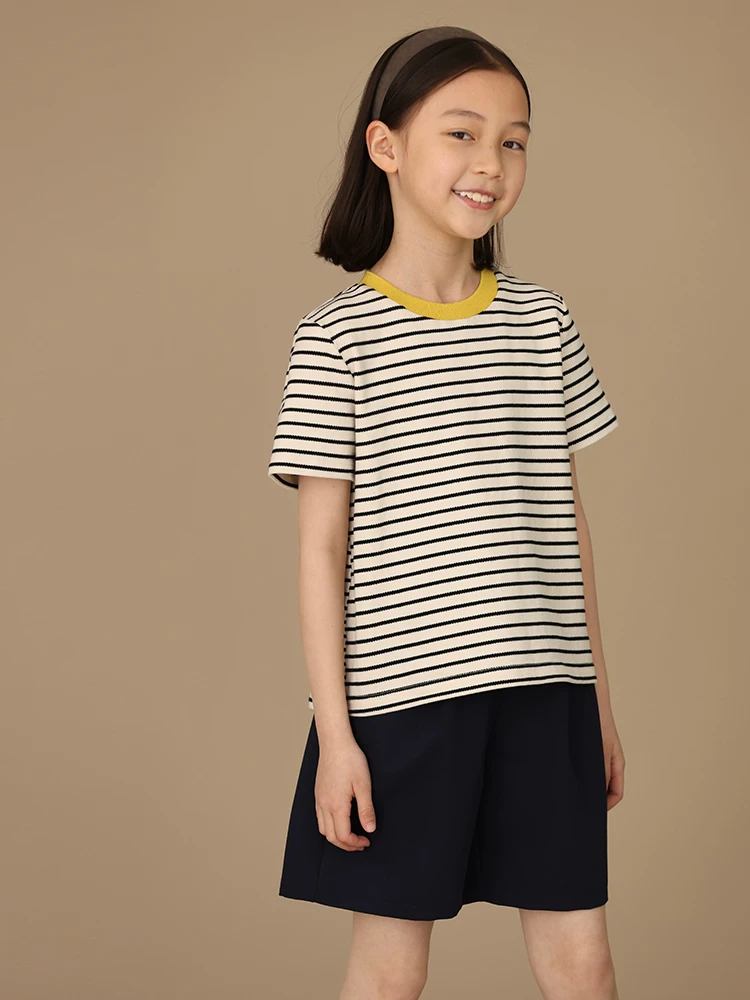 Quần áo trẻ em cotton thân thiện với da áo thun ngắn tay sọc ngắn tay dành cho cha mẹ và con cái áo thun dáng rộng thông thường dành cho bé trai và bé gái mùa hè