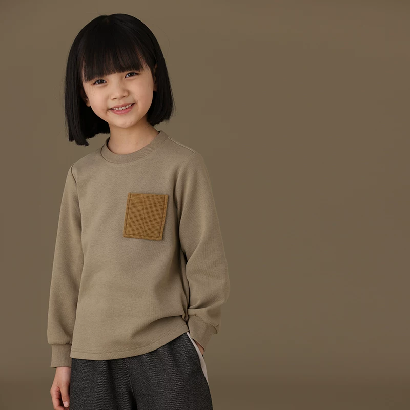 Quần áo trẻ em Hazi Mùa thu Mới về Thoải mái gấp đôi Chống xù sợi Co giãn Phong cách cha mẹ và con cái Áo thun màu khối thông thường
