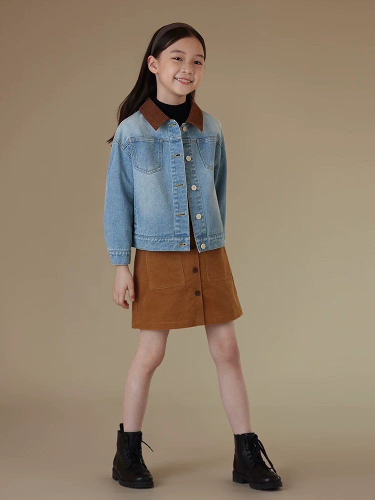 Áo khoác trẻ em mùa xuân thu chất liệu cotton kiểu retro, dáng rộng, phong cách thường ngày, dành cho bé trai và bé gái, phối màu denim.