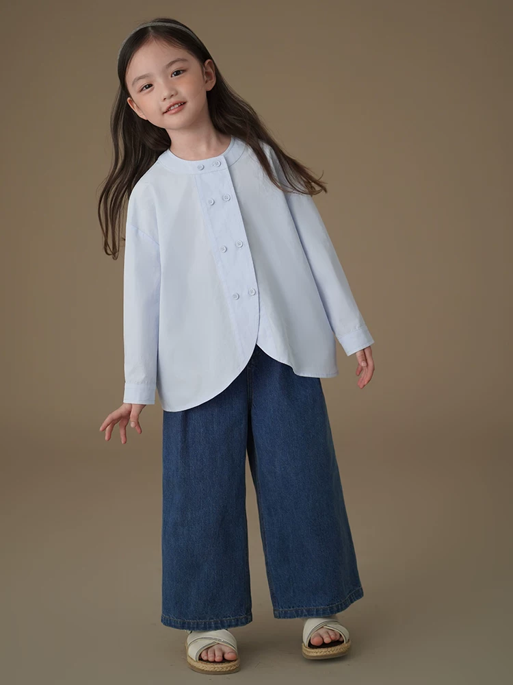 Quần denim trẻ em cho mùa xuân và mùa thu, quần ống rộng dáng rộng thông thường cho bé trai và bé gái, quần dài thông thường cho trẻ lớn hơn.