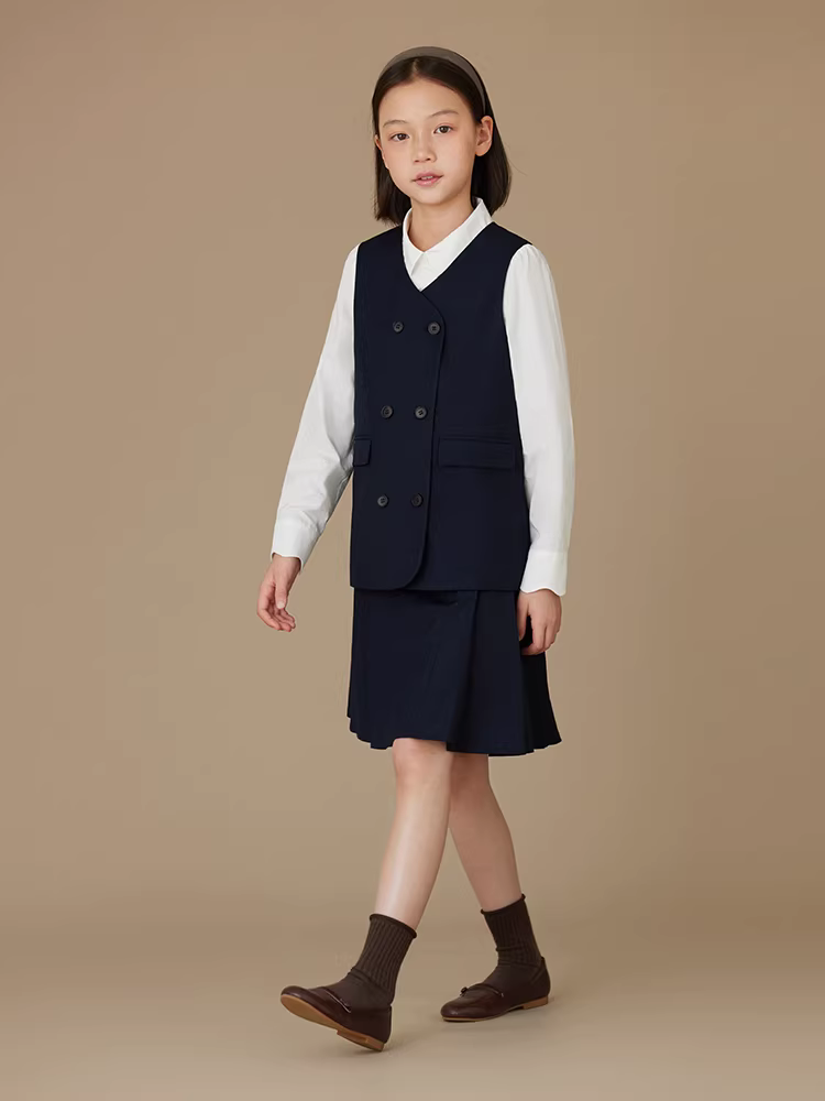 Quần áo trẻ em Hazi Xuân/Hè Bộ đồ phong cách trường học cổ điển của Anh Bộ trang phục biểu diễn dành cho trẻ em Bộ áo vest nhiều lớp và váy ngắn dành cho bé gái