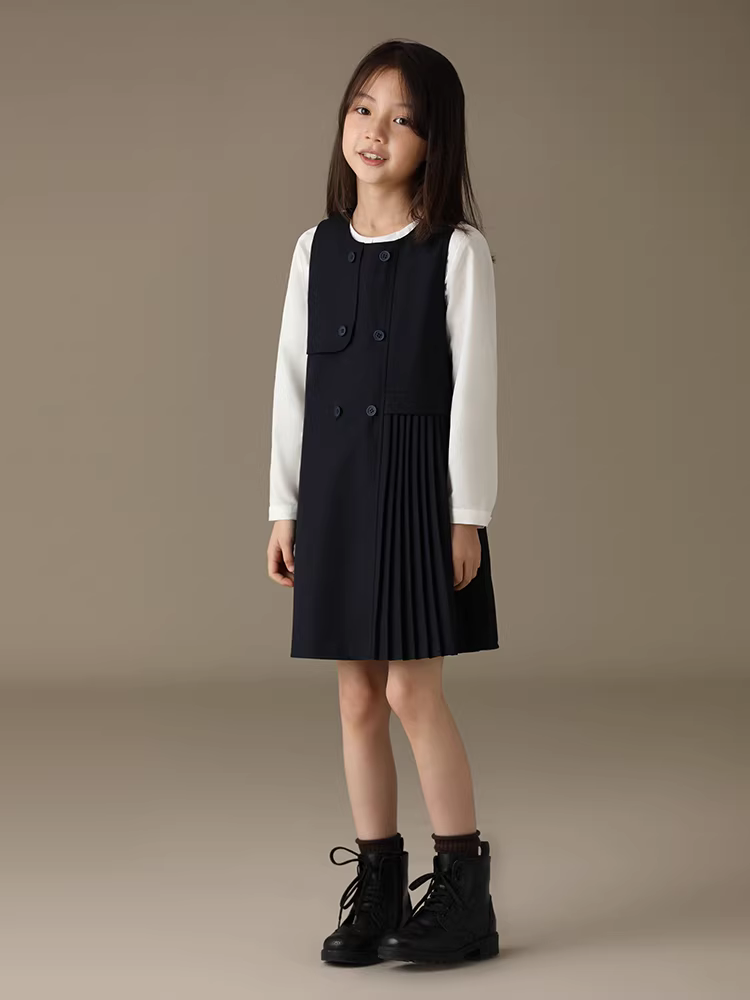 Váy xếp ly mùa xuân thu phong cách học sinh, đầm công sở cho bé gái lớn