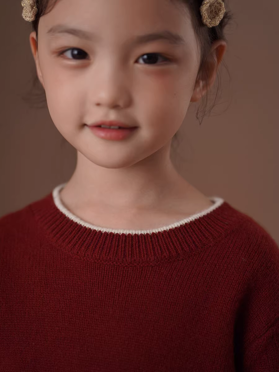 Áo len mùa đông cho trẻ em áo len len dáng rộng đa năng phối màu bé trai bé gái màu đỏ Áo len dệt kim năm mới