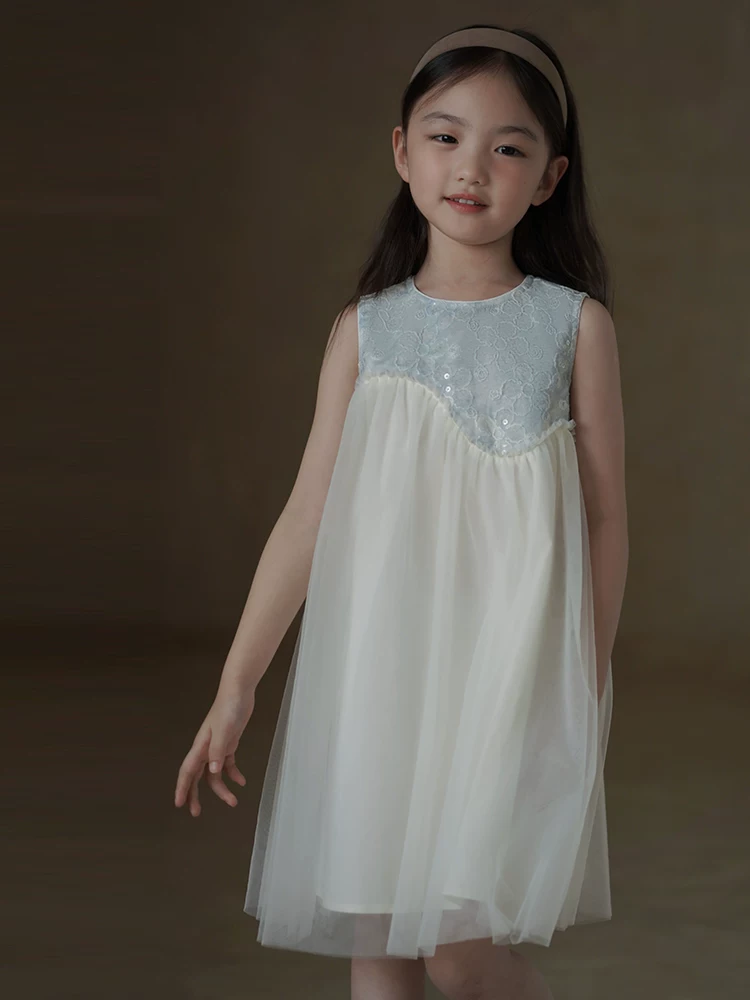 Quần áo trẻ em mùa hè, váy hai dây dài vừa phải cho bé gái, váy vải tuyn như cổ tích, váy sinh nhật cho bé, váy mỏng.