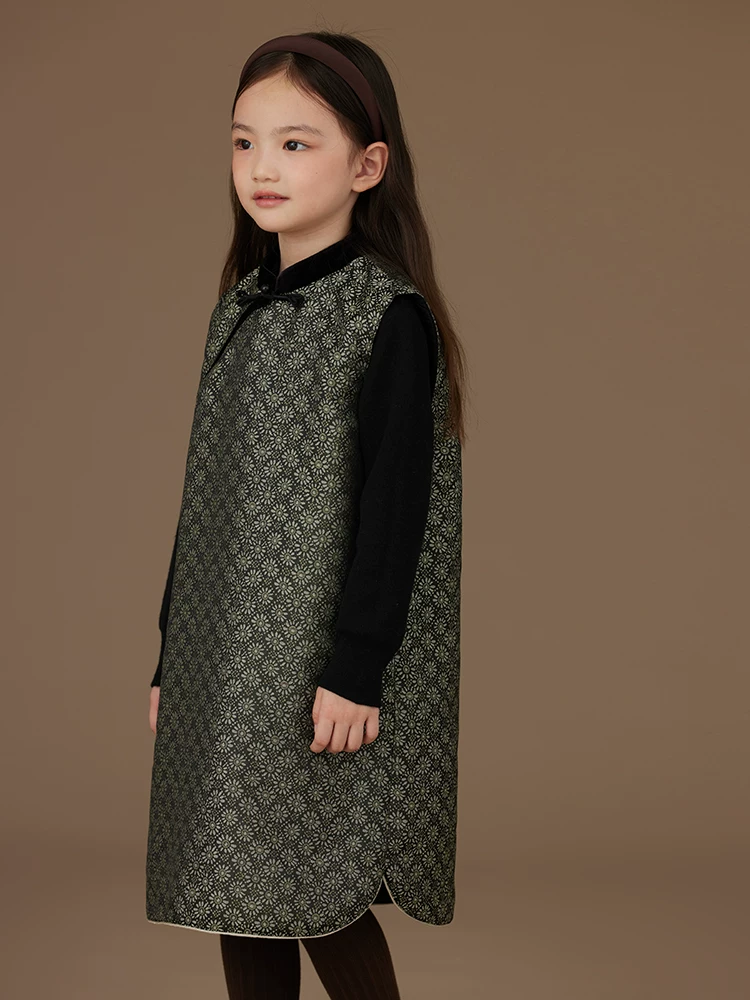 Quần áo trẻ em Hazi Quần áo cotton trẻ em Váy cổ điển Váy jacquard màu xanh lá cây Phong cách Trung Quốc mới Váy vest Quần áo mùa đông cho bé gái 25 kiểu mới