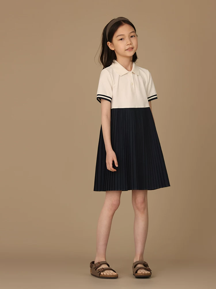 Quần áo trẻ em váy xếp ly mùa hè Váy polo váy học sinh nữ He Wen phong cách nghệ thuật trang phục mùa hè cho bé gái lớn