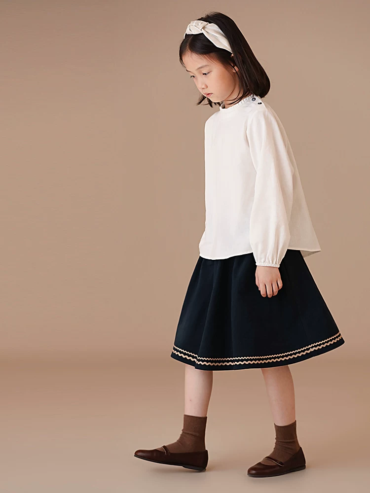 Quần áo trẻ em Hazi Mùa thu Mới Phong cách cha mẹ và con cái Váy eo co giãn cho bé gái Màu trơn Ren Cotton nguyên chất Váy ngắn đa năng thông thường