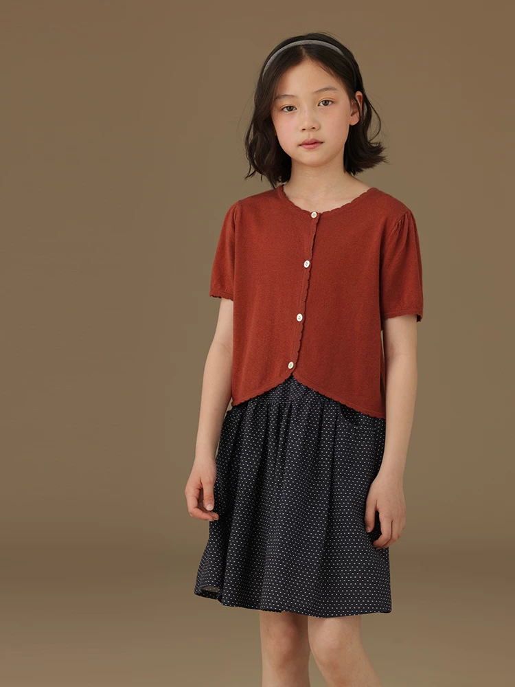 Áo cardigan dệt kim màu đỏ dành cho trẻ em, áo khoác ngoài mỏng mùa hè, áo ngắn tay dành cho bé gái, kiểu dáng thời trang và sành điệu
