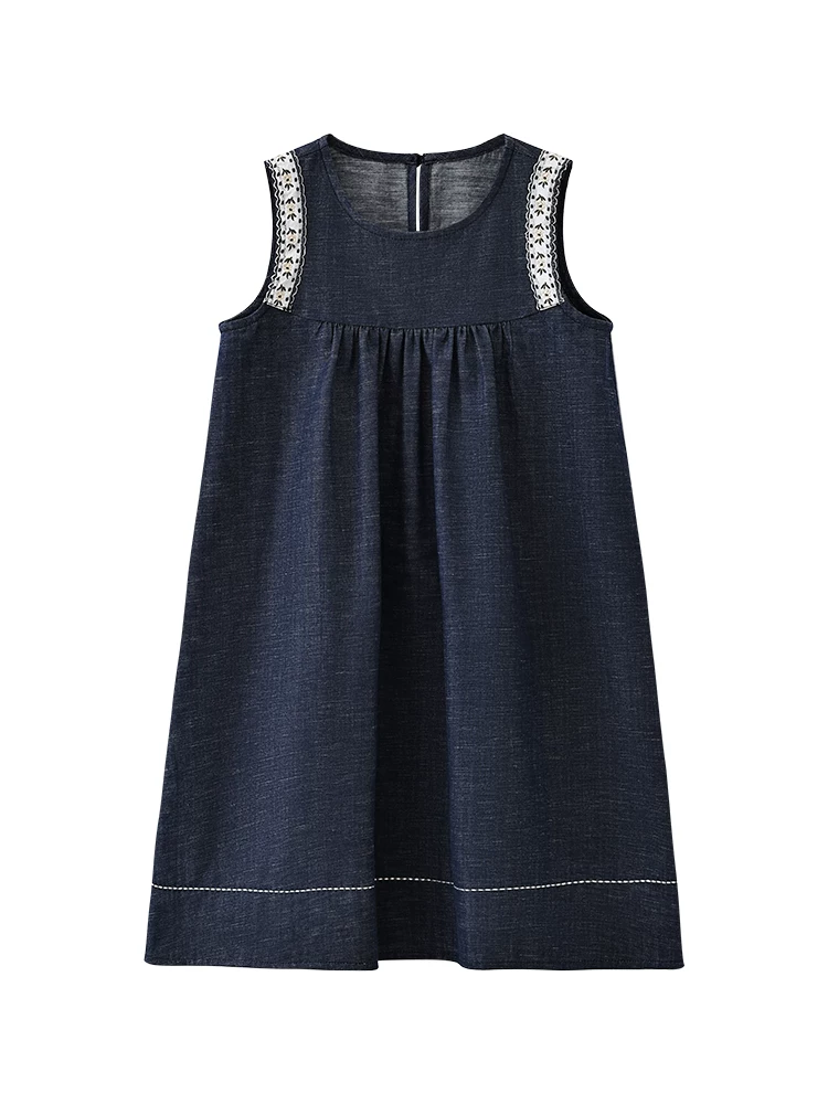 Quần áo trẻ em Hazi Váy trẻ em mùa hè Váy denim giản dị cổ điển cho bé gái Váy ba lỗ cho bé gái Thiết kế đơn giản