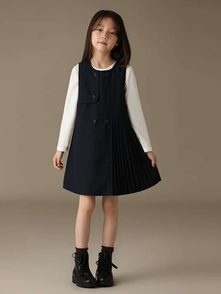 Váy xếp ly mùa xuân thu phong cách học sinh, đầm công sở cho bé gái lớn