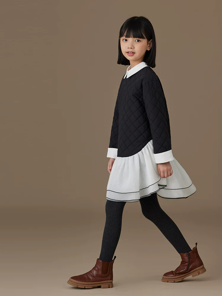 Áo khoác thu đông trẻ em thiết kế đơn giản, chất liệu cotton ấm áp, đầm dài tay thời trang cho bé gái