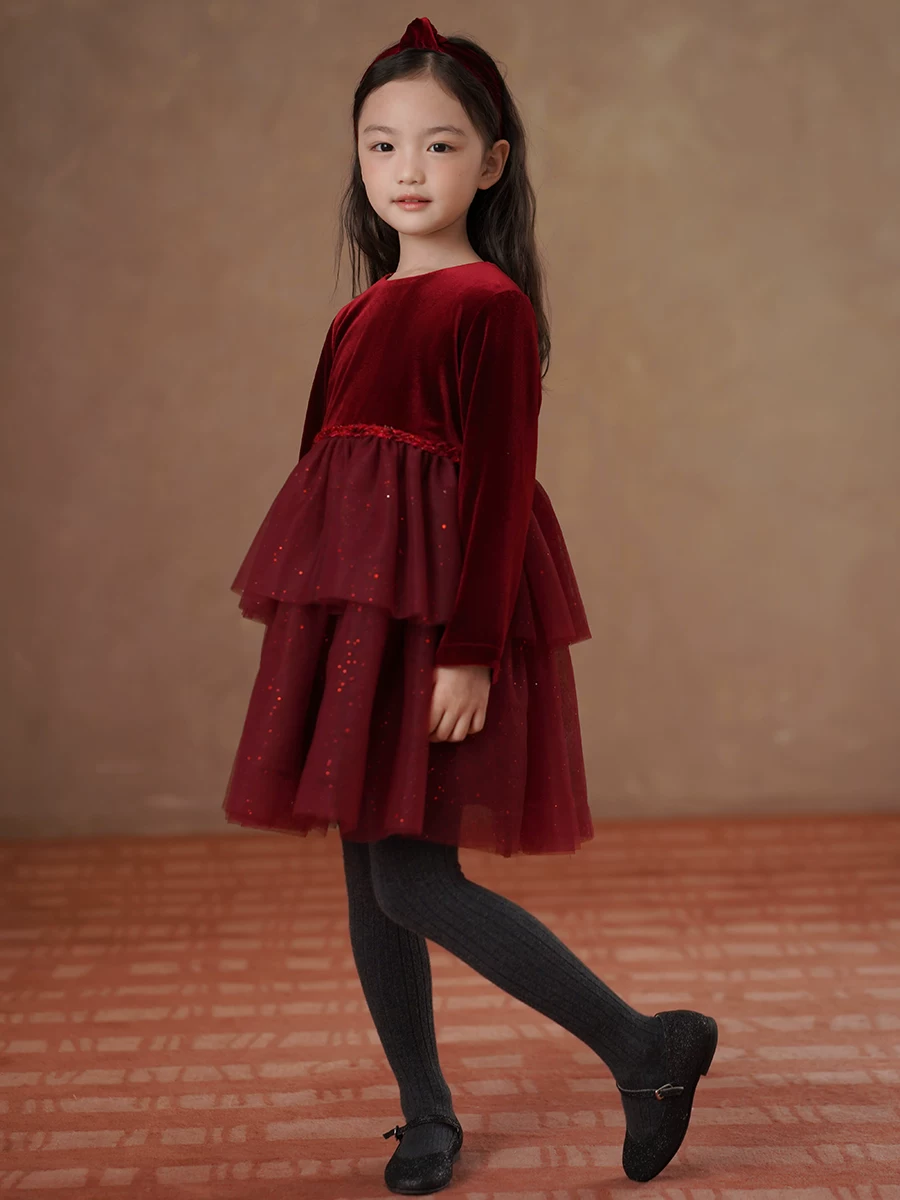 Quần áo trẻ em váy trẻ em lót lông cừu nhung ấm áp váy công chúa váy tầng cho bé gái váy trang trọng cho bé váy vải tuyn mùa đông